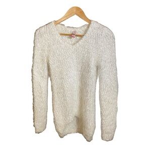 NO BOUNDARIES Women's Sweater Top Scoop Neck Long Sleeves White Size S (3-5)